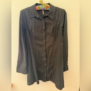 Free People Black Snap Button-Up Shirt Dress